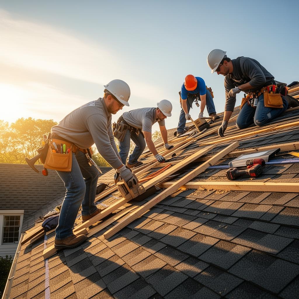 Boston Roofing Pro crew working on a New England roof