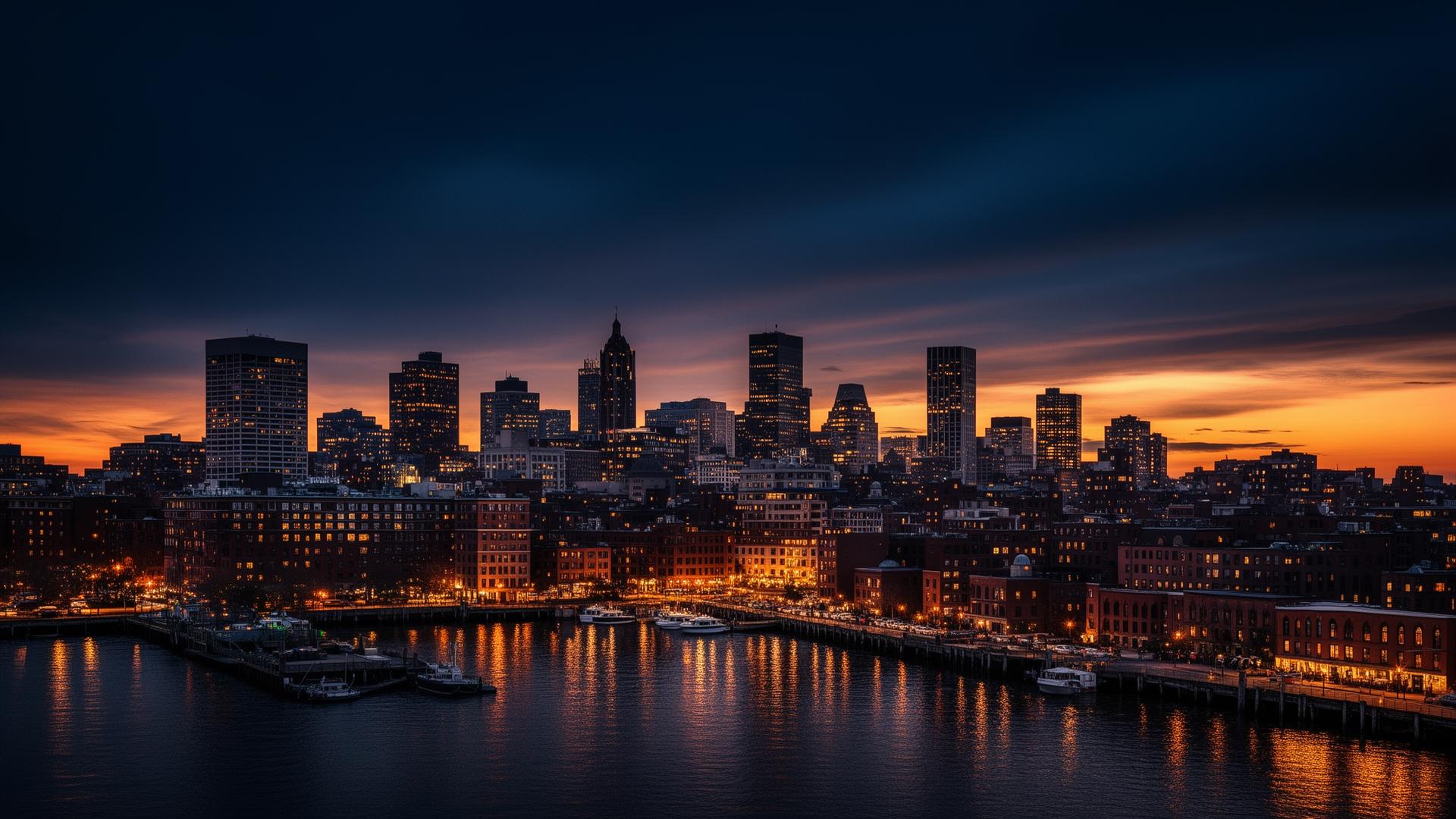 Boston skyline at dusk